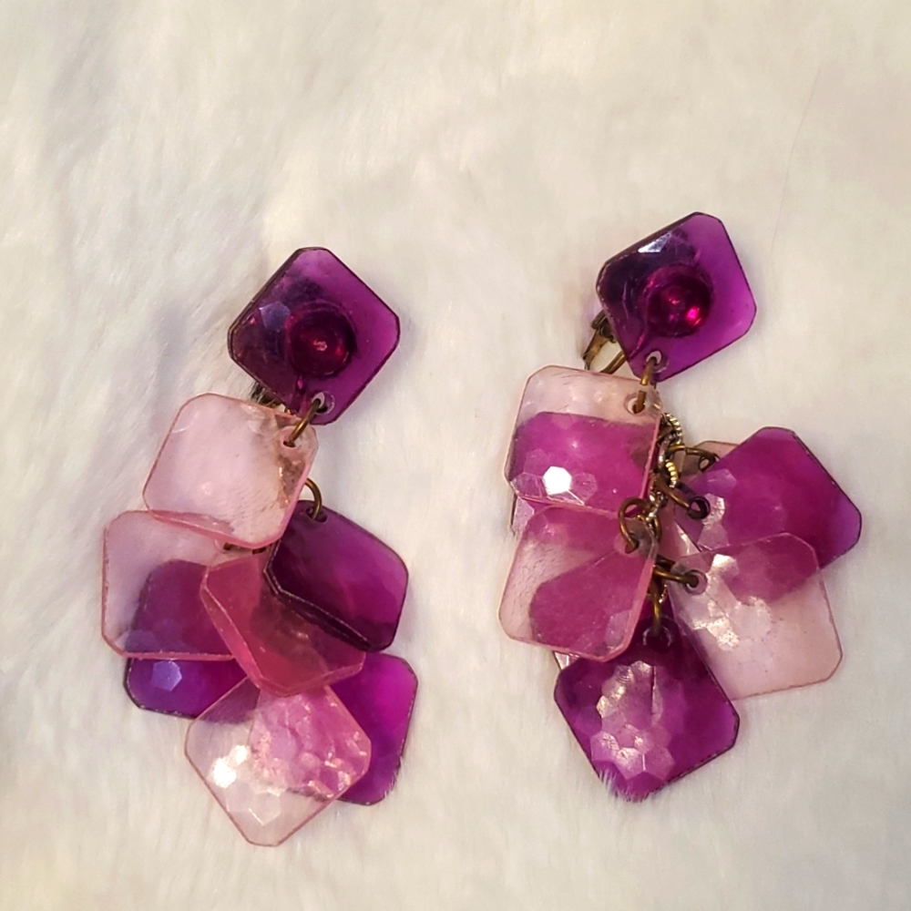 Vintage purple squares dangle earrings